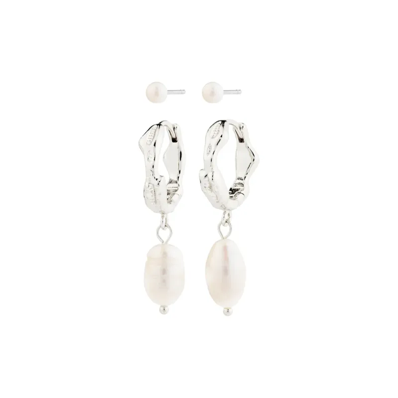 Jonne Silver Plated Pearl Hoops & Stud Earrings Set sold by Silver Lotus