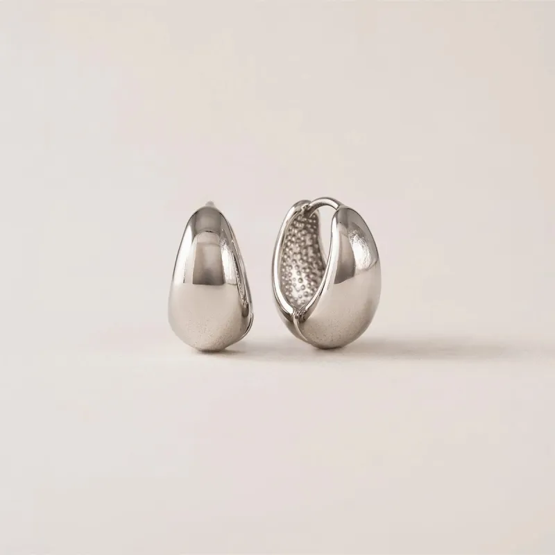 Rhodium Plated Oval Puff Hoop Earrings sold by Silver Lotus