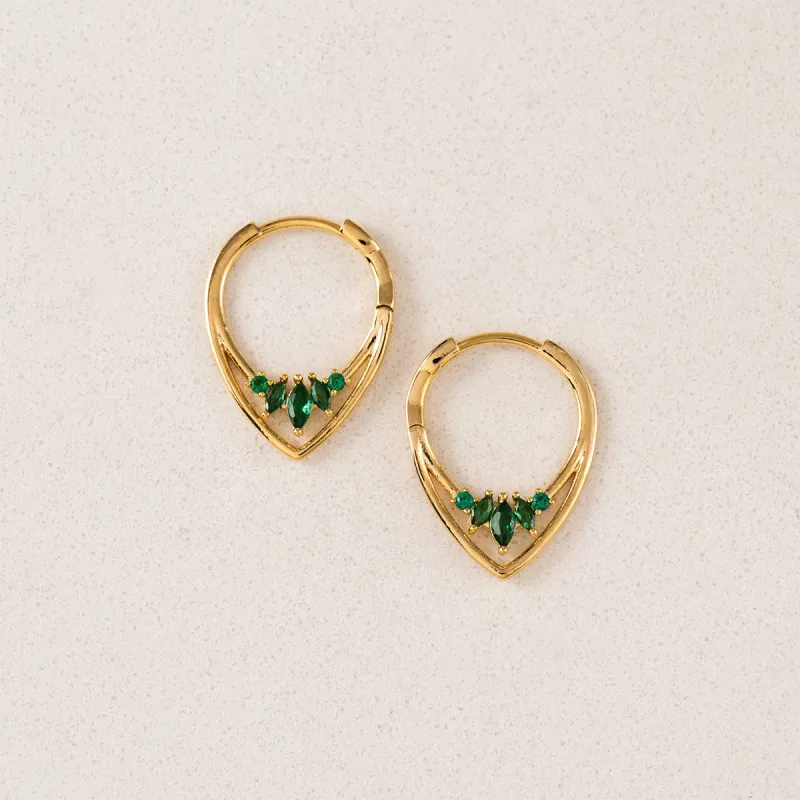 Gold Plated Aria Emerald Hoop Earrings sold by Silver Lotus