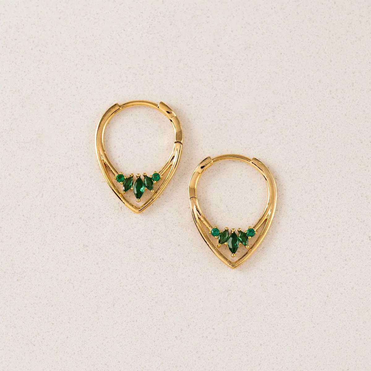 Gold Plated Aria Emerald Hoop Earrings sold by Silver Lotus