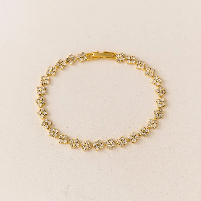 Gold Plated Luxe Tennis Cluster Bracelet sold by Silver Lotus
