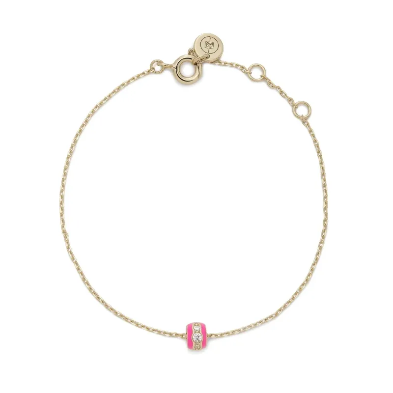 Gold Plated Pink Enamel & CZ Channel Rondelle Bracelet sold by Silver Lotus