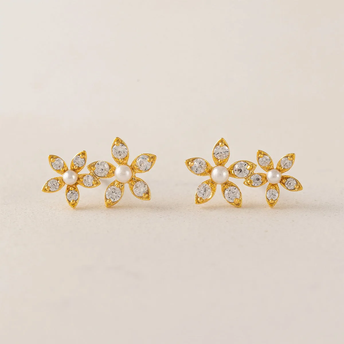 Gold Plated Lily Climber Earrings sold by Silver Lotus