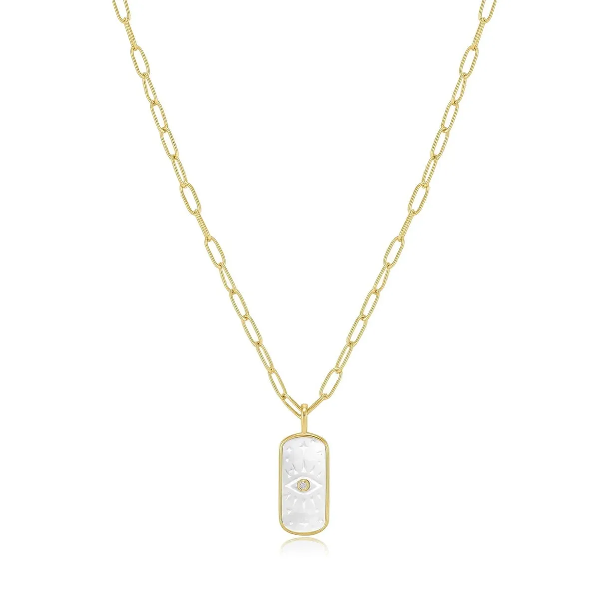 Gold Plated Mother of Pearl Evil Eye Paperclip Necklace sold by Silver Lotus