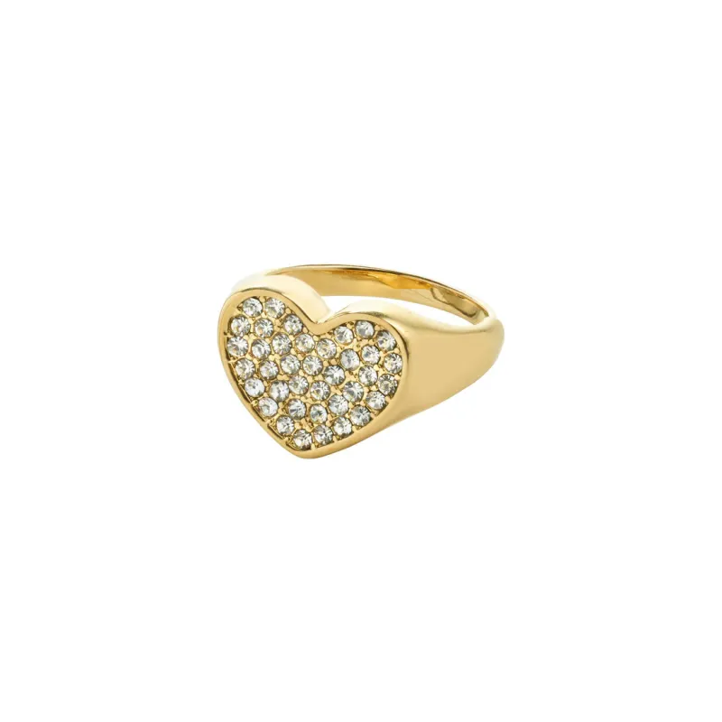 Emmett Gold Plated Crystal Heart Ring made by Pilgrim