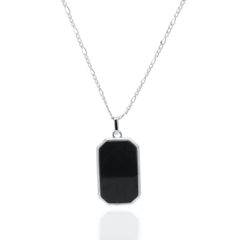 Silver Black Onyx Tag Necklace sold by Silver Lotus