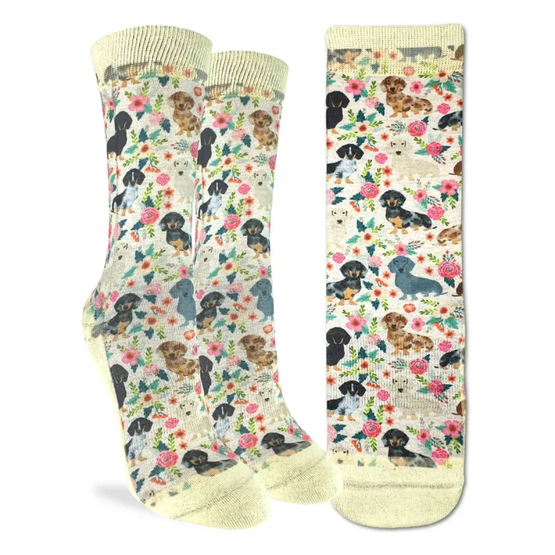 Women's Floral Dachshunds Socks sold by Silver Lotus