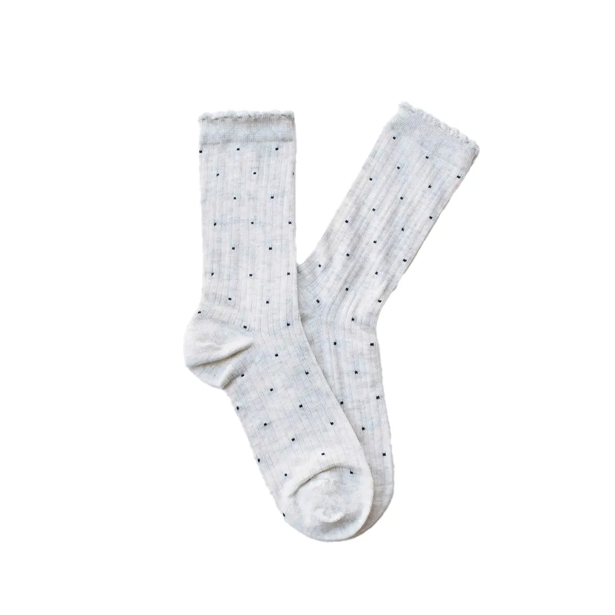 Frill Edge Ribbed Polka Dot Crew Socks sold by Silver Lotus
