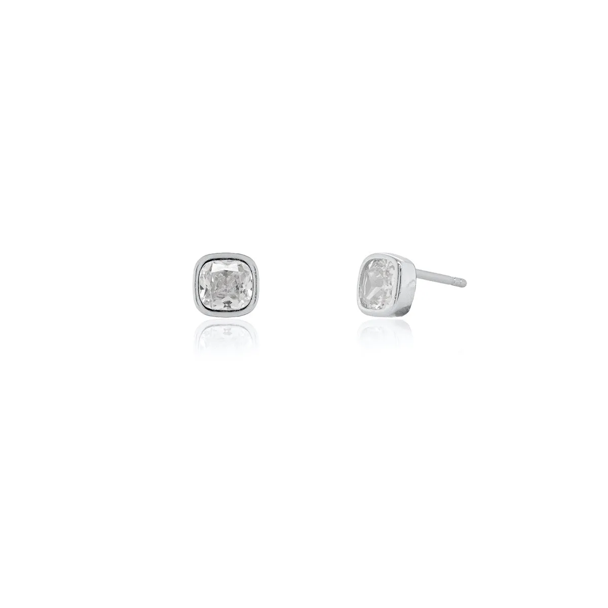 Bezel Set Rounded Square CZ Stud Earrings sold by Silver Lotus