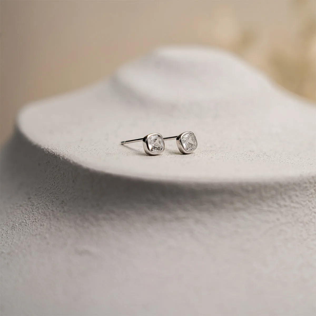 Bezel Set Rounded Square CZ Stud Earrings sold by Silver Lotus product image thumbnail 2