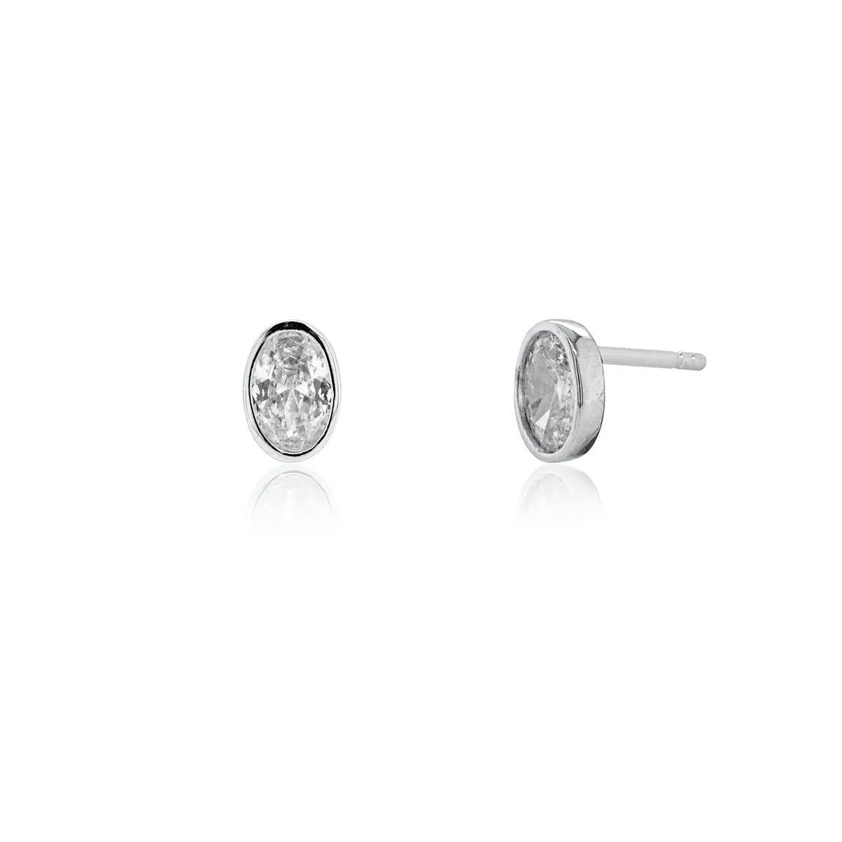Bezel Set Oval CZ Stud Earrings sold by Silver Lotus