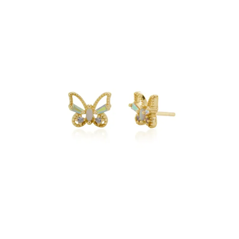 Gold Vermeil CZ Opal Cutout Butterfly Studs sold by Silver Lotus