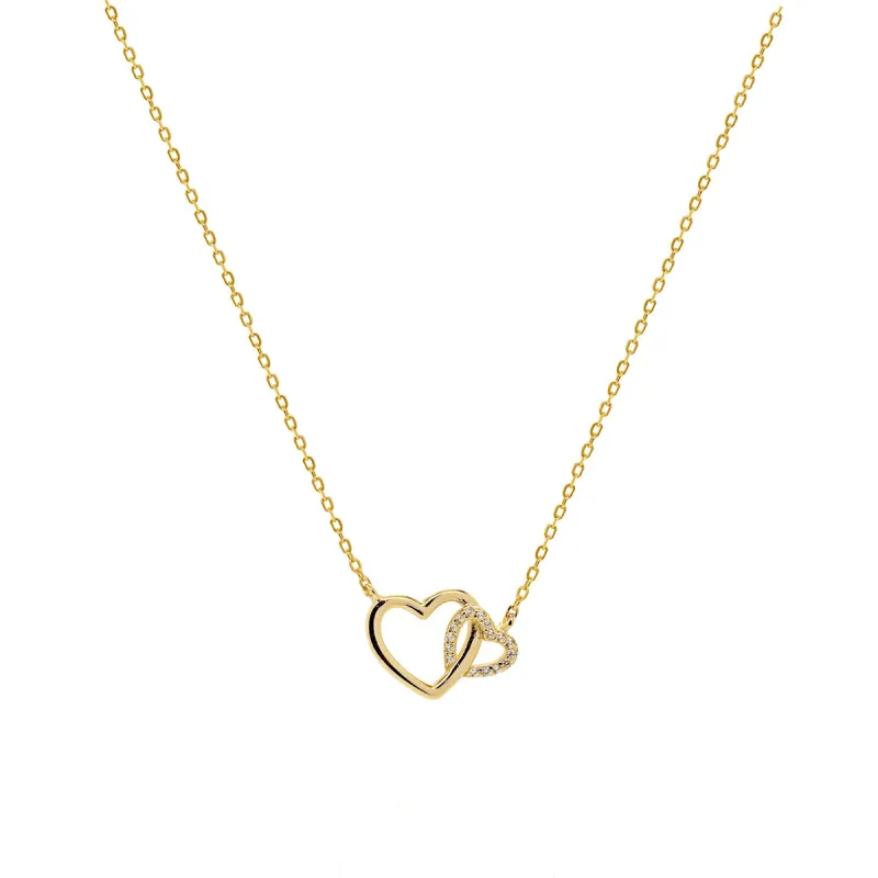 Gold Vermeil Interlocking CZ Pave & Plain Heart Necklace sold by Silver Lotus
