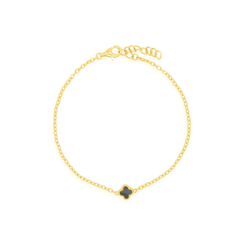 Gold Vermeil Black Agate Clover Bracelet sold by Silver Lotus