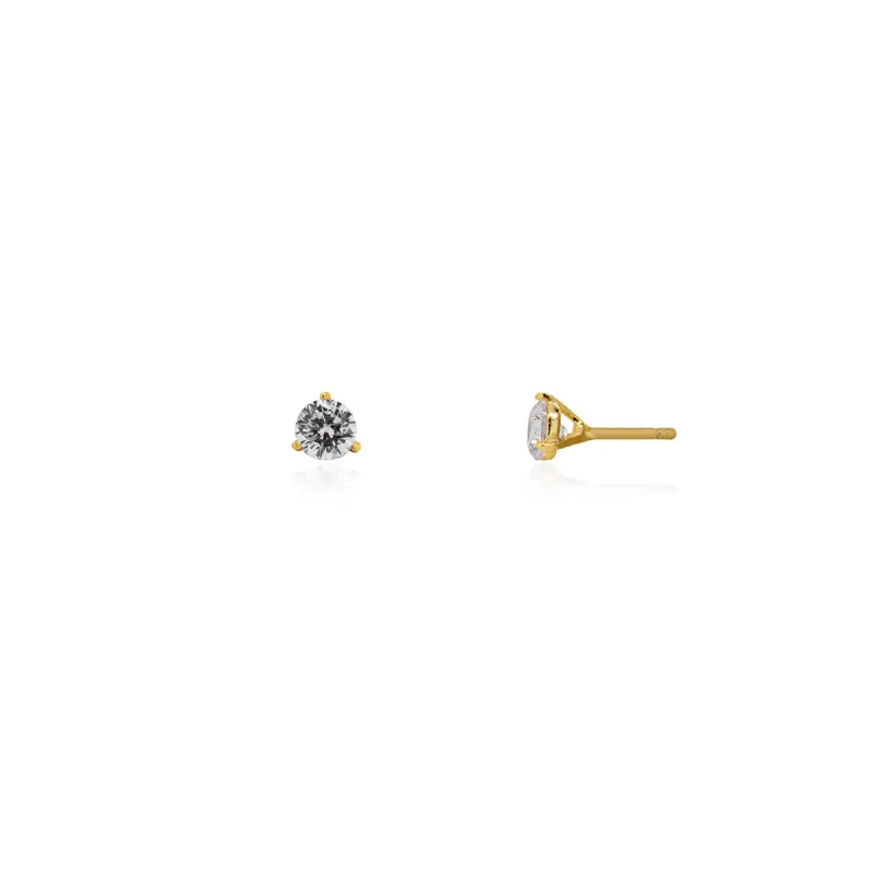 Gold Vermeil 3 Prong Round CZ Martini Studs sold by Silver Lotus