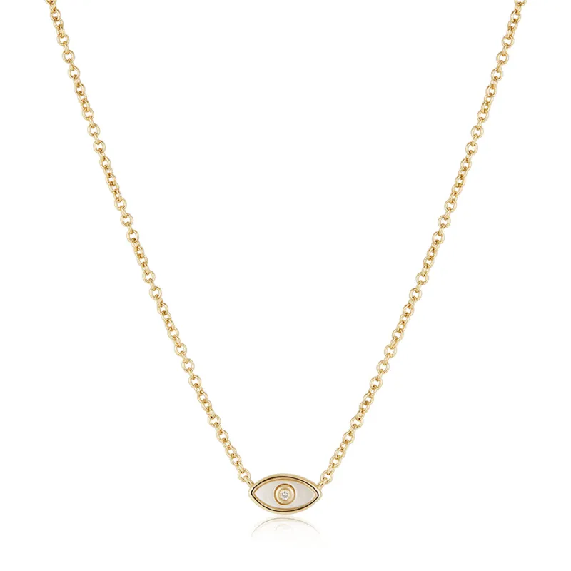 Gold Plated Mini Mother of Pearl Evil Eye Necklace sold by Silver Lotus