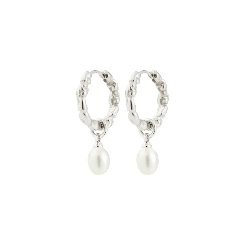Shift Silver Plated Pearl Hoops sold by Silver Lotus