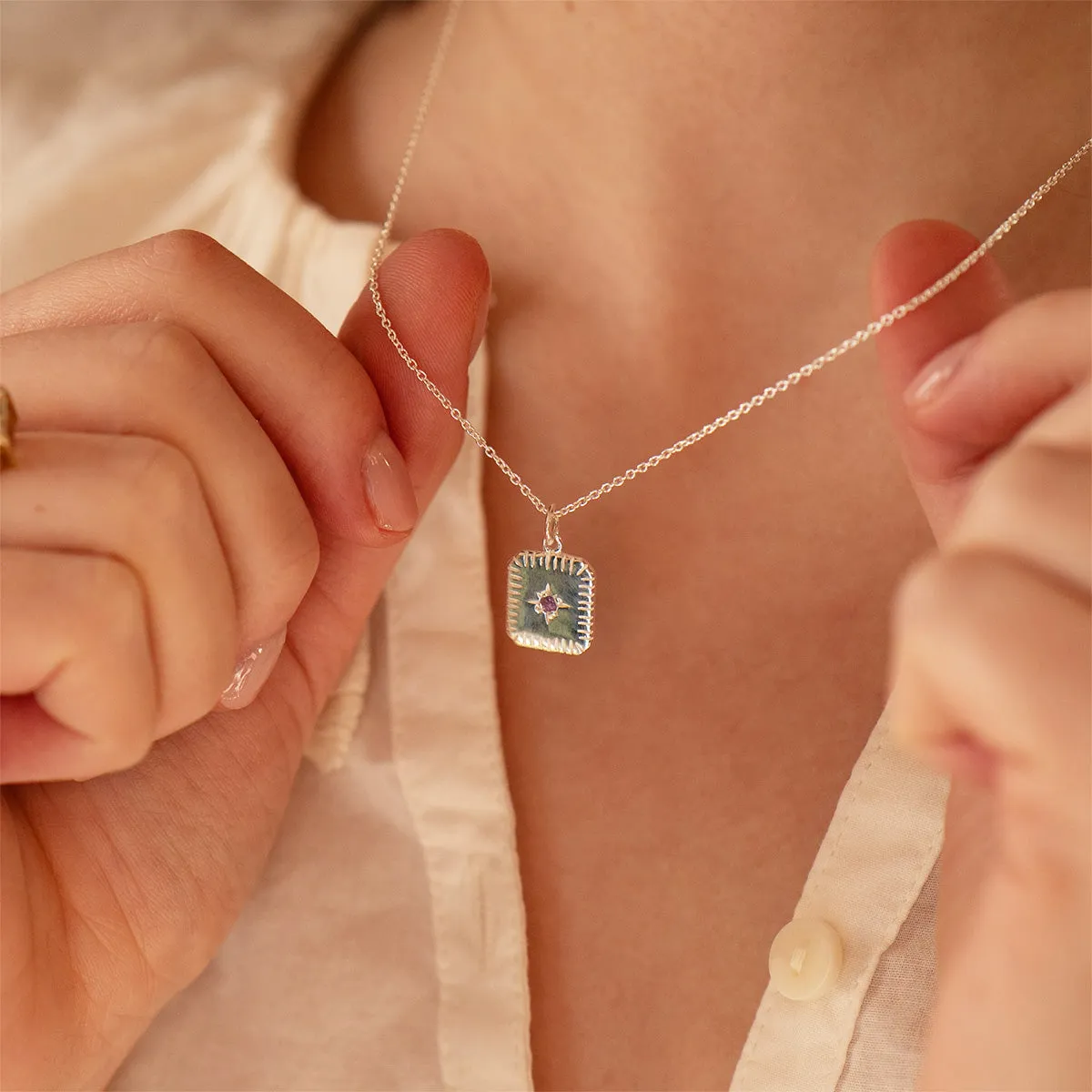 March Square Birthstone Necklace sold by Silver Lotus product image thumbnail 4