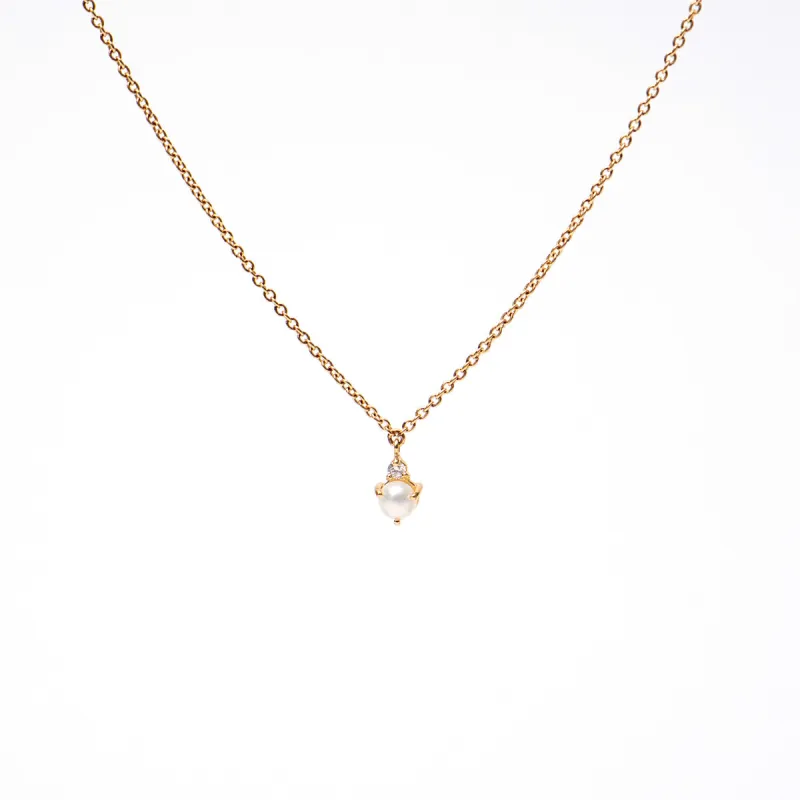 Gold Vermeil Claw Set Pearl & Cubic Zirconia Necklace sold by Silver Lotus