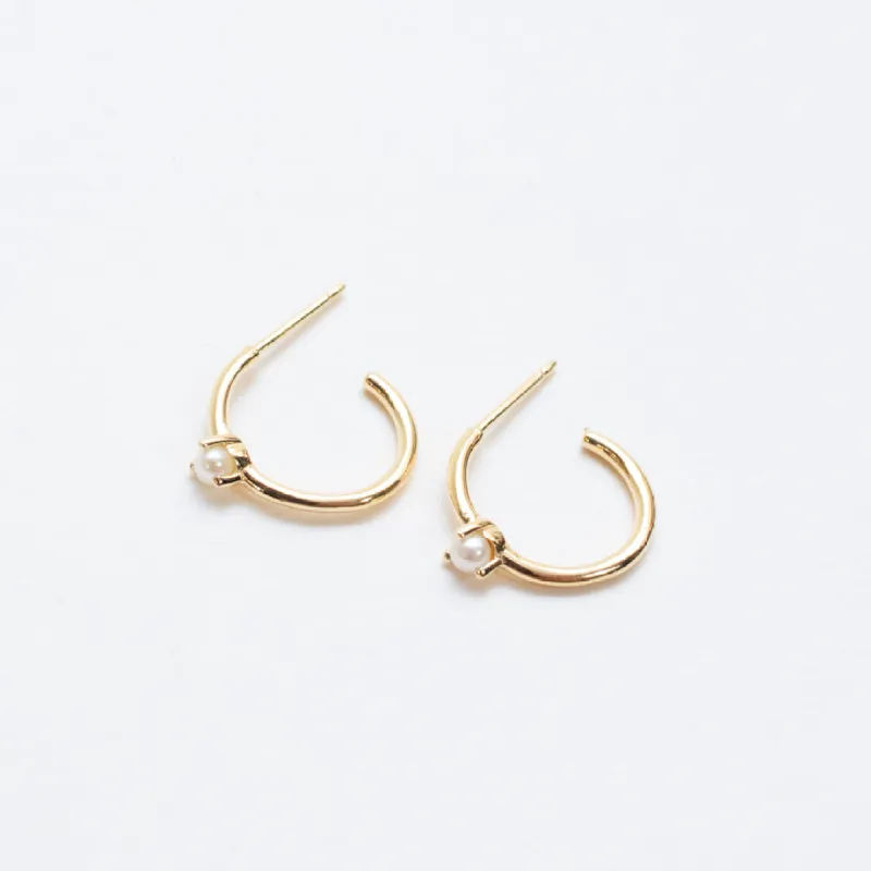 Gold Vermeil Little Hoop on Post with Pearl sold by Silver Lotus