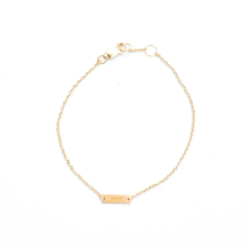 Brushed Gold Vermeil Engraved Mom Plate Bracelet sold by Silver Lotus