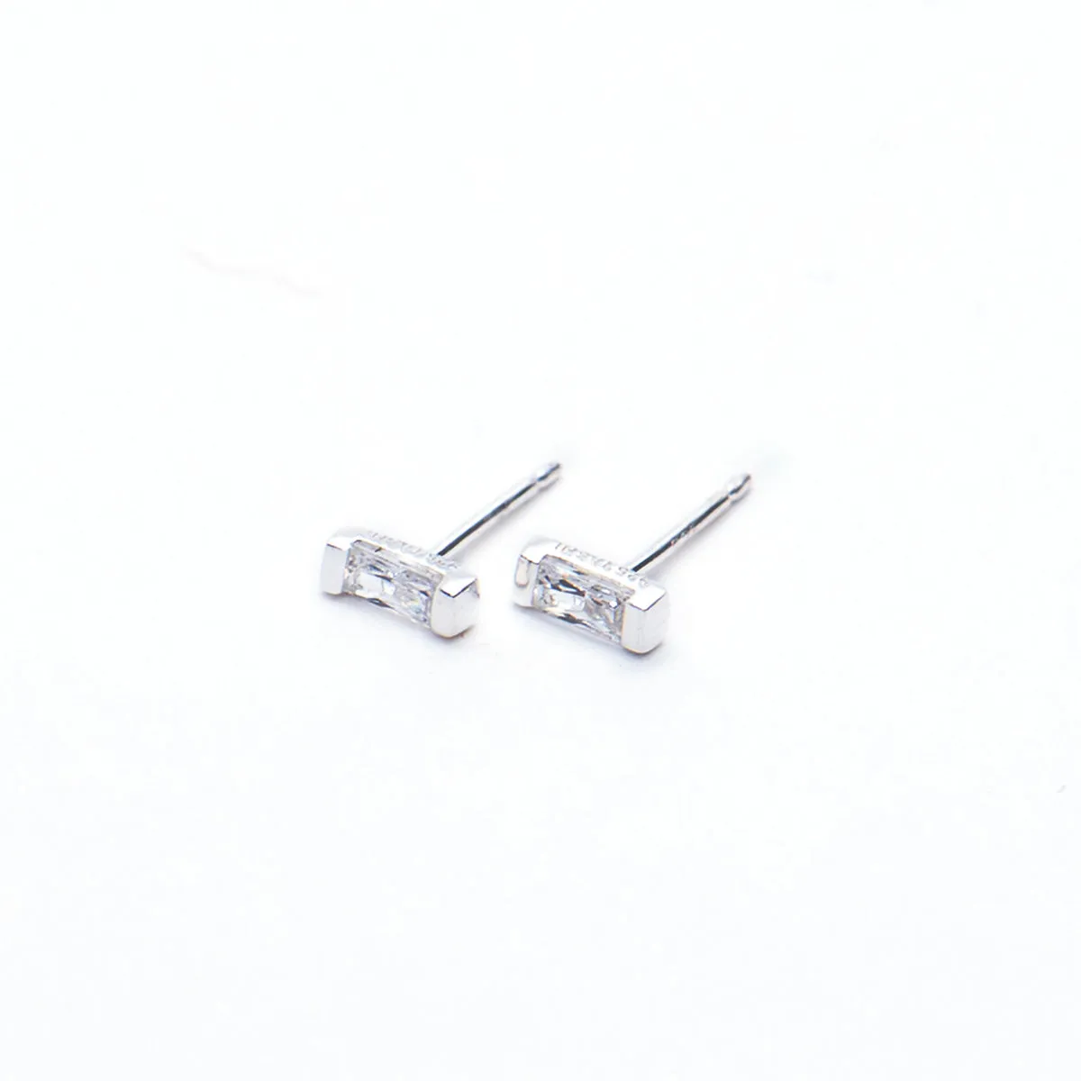 Channel Set CZ Silver Baguette Studs sold by Silver Lotus