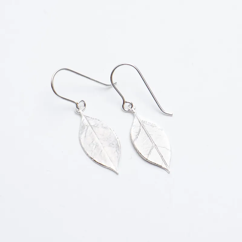 Silver Salal Leaf Dangle Earrings made by Silver Lotus