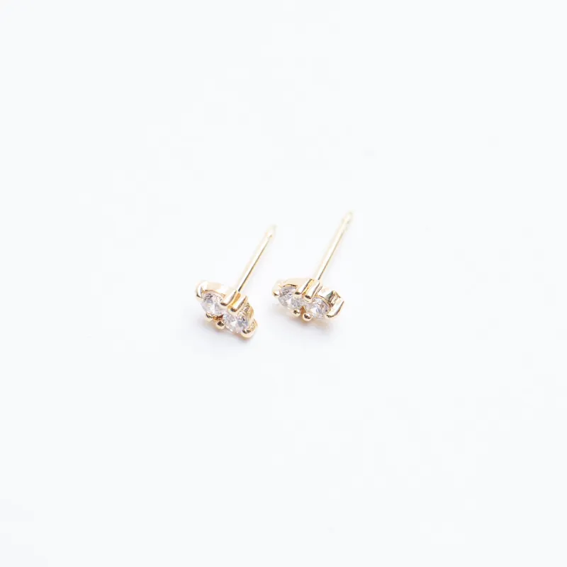 Gold Vermeil Tiny Double Stone CZ Studs made by Silver Lotus