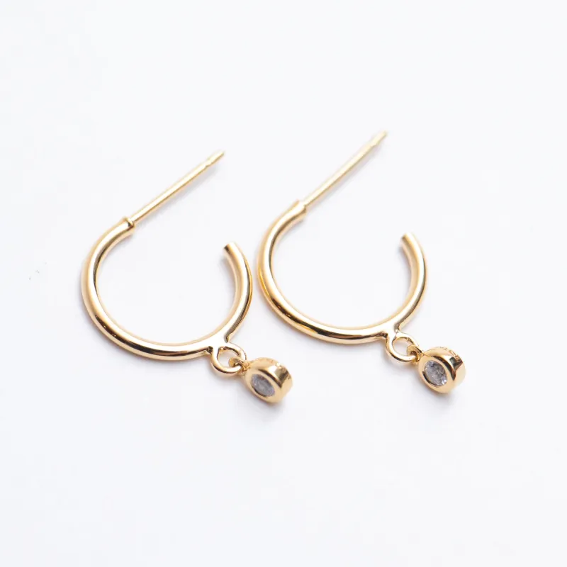 Gold Vermeil Hanging CZ Hoops made by Silver Lotus