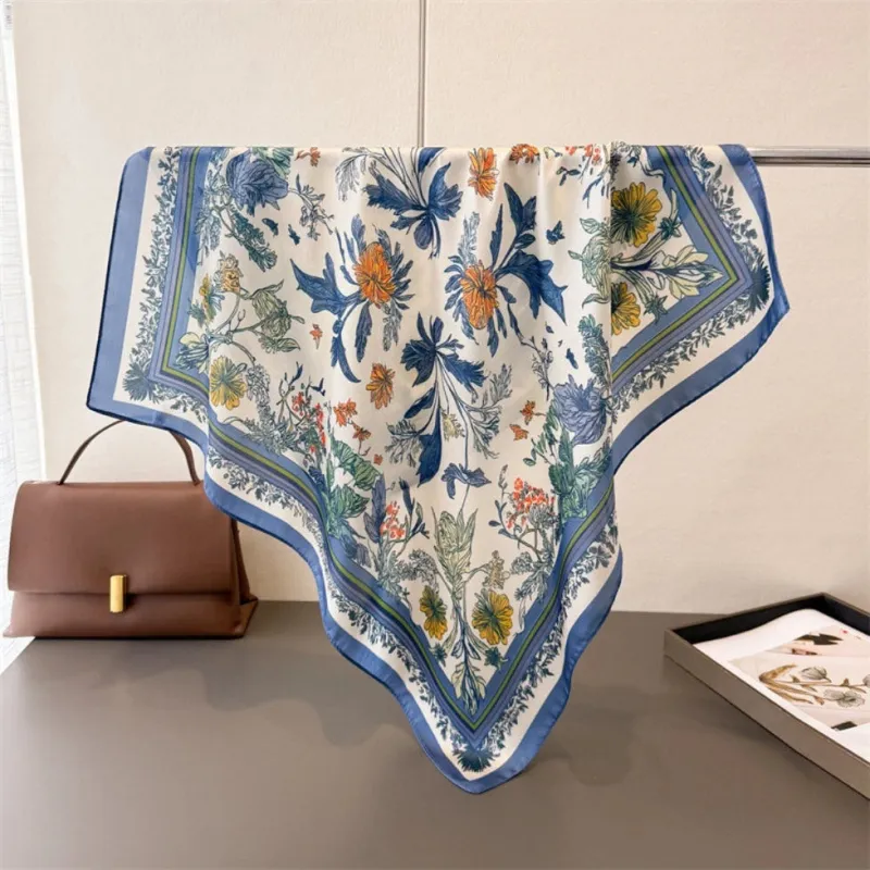 Vintage Botanical Border Square Scarf made by Silver Lotus