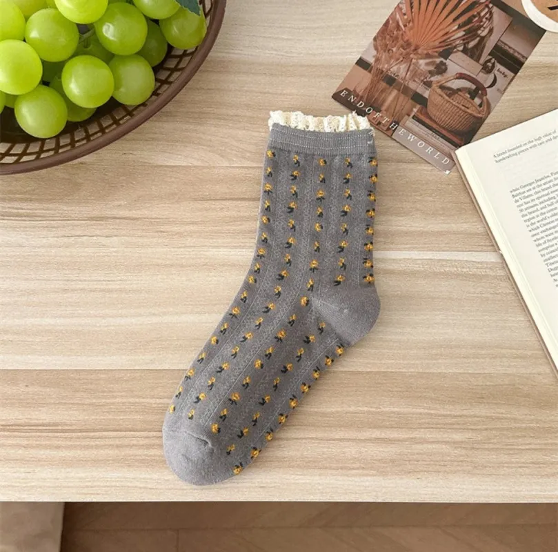 Accent Floral Crew Socks made by Silver Lotus