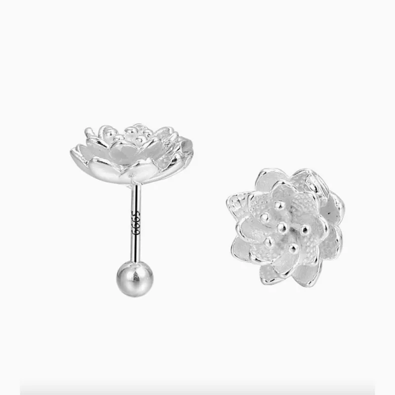 Silver Lotus Flower Screwback Studs made by Silver Lotus