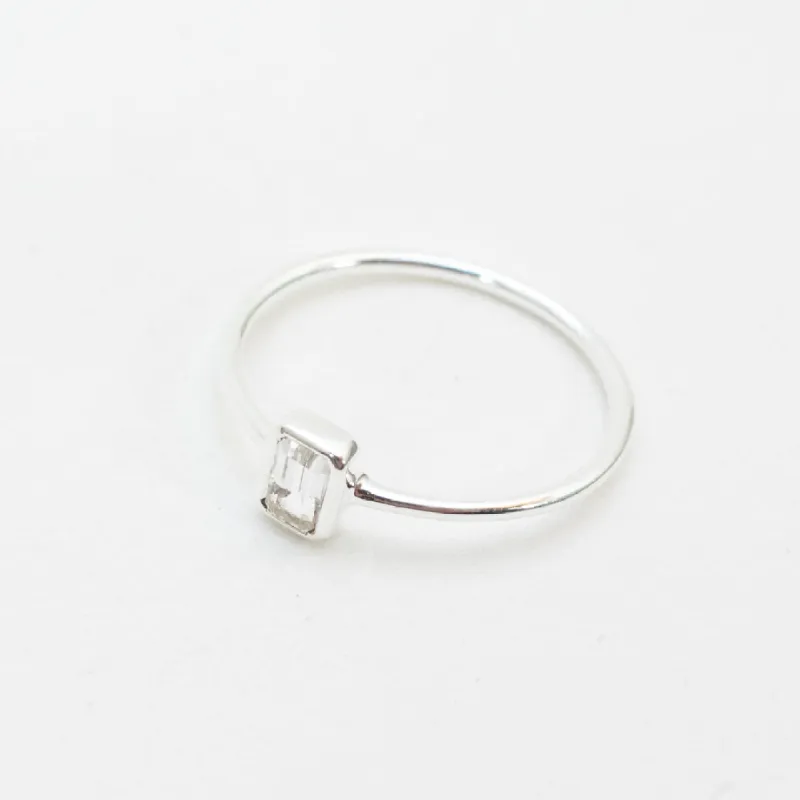 Silver Emerald Cut White Topaz Ring sold by Silver Lotus