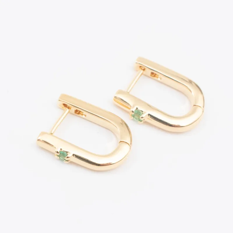 Gold Vermeil U-Shaped Emerald Huggies sold by Silver Lotus