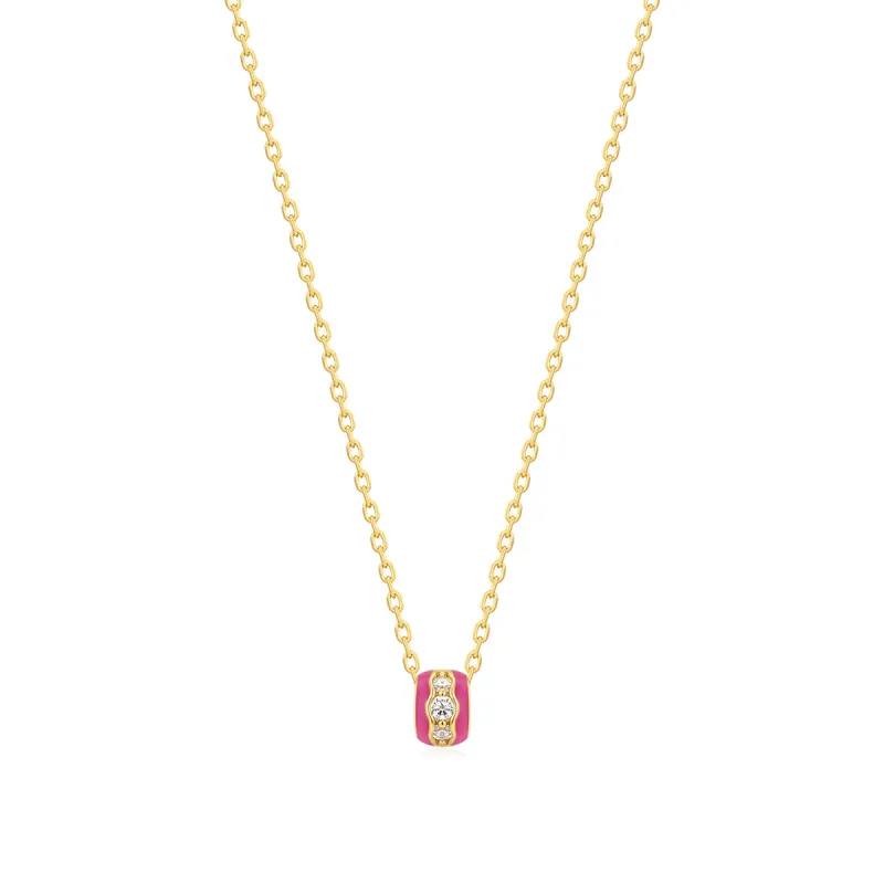 Gold Plated Pink Enamel & CZ Channel Rondelle Necklace sold by Silver Lotus