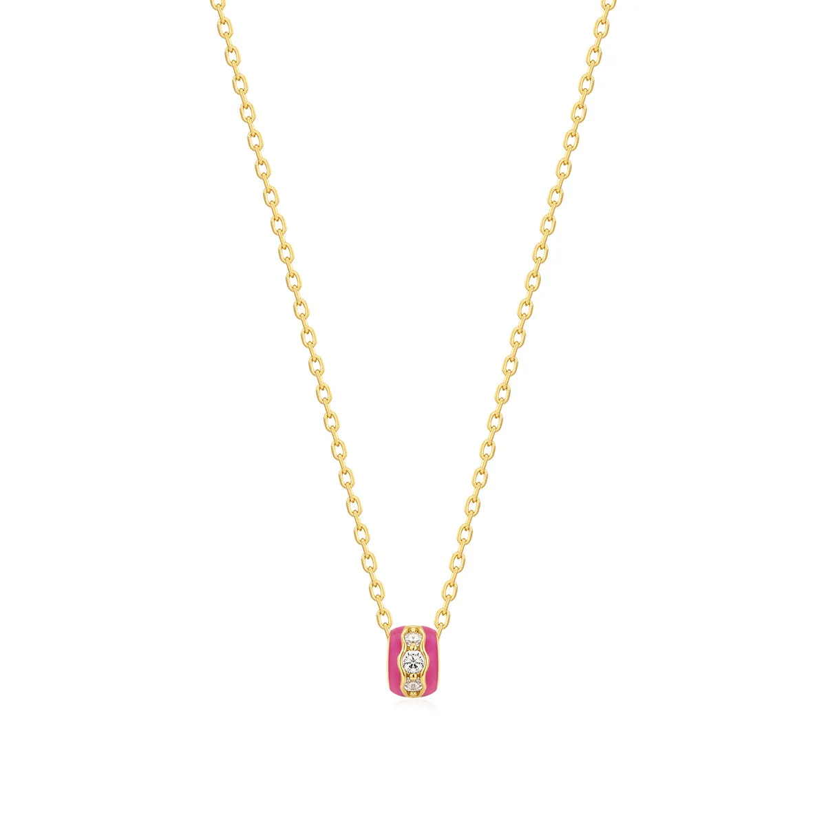 Gold Plated Pink Enamel & CZ Channel Rondelle Necklace sold by Silver Lotus