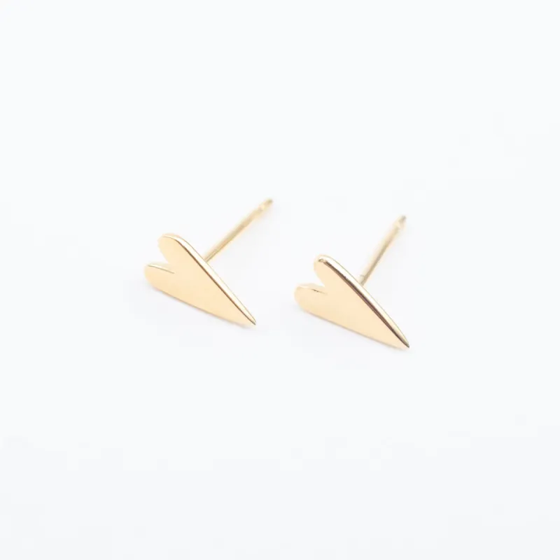 Gold Vermeil Skinny Heart Studs sold by Silver Lotus