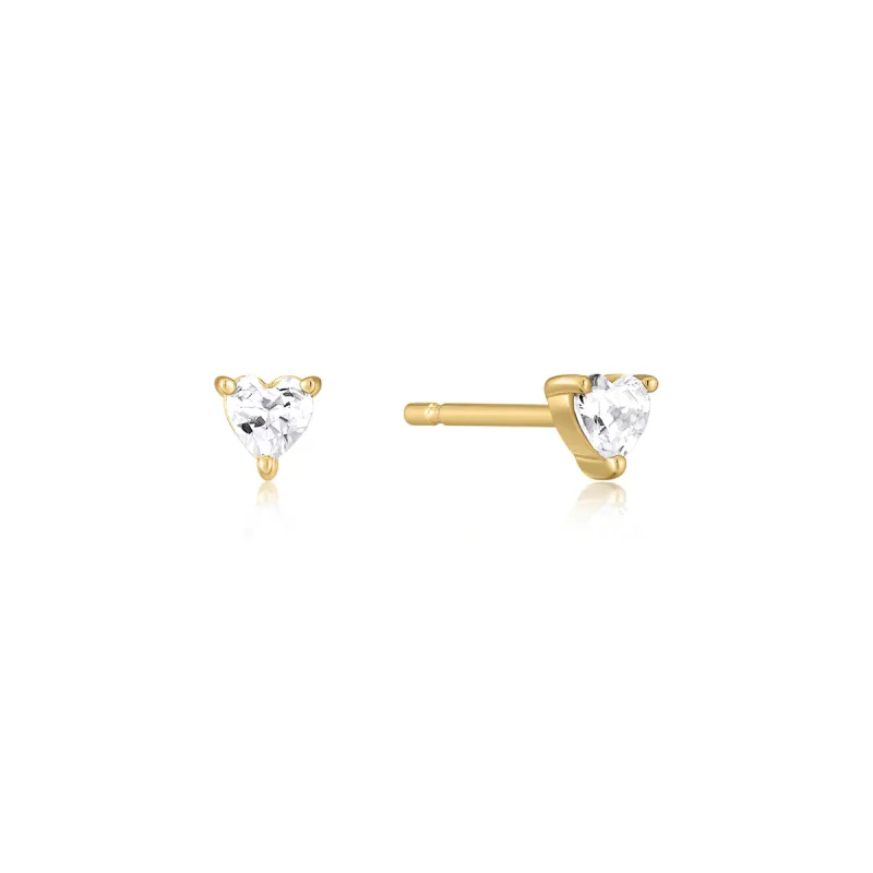 Gold Plated CZ Heart Studs sold by Silver Lotus