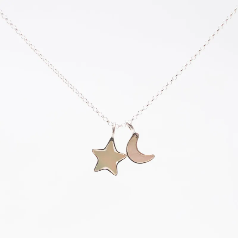 Silver & Mother of Pearl Moon & Star Necklace sold by Silver Lotus