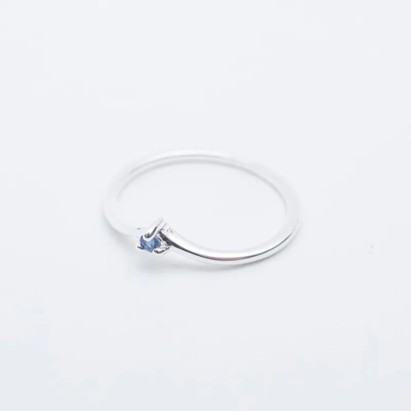 Silver Claw Set Blue Sapphire Chevron Ring sold by Silver Lotus
