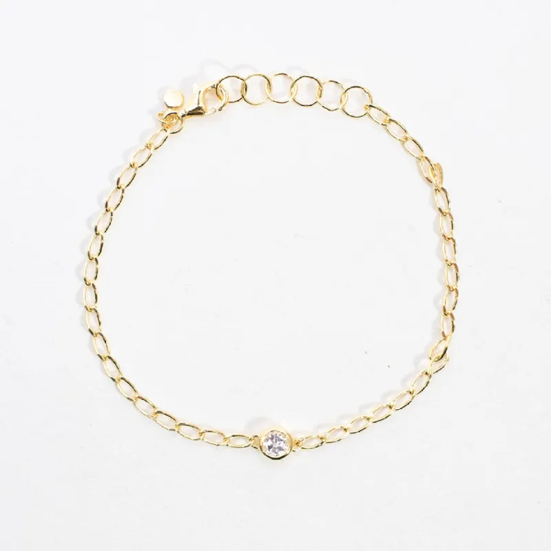Gold Vermeil White Topaz Curb Chain Bracelet sold by Silver Lotus
