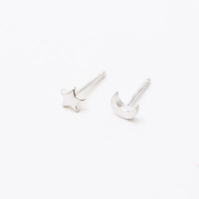 Silver Star & Moon Studs sold by Silver Lotus