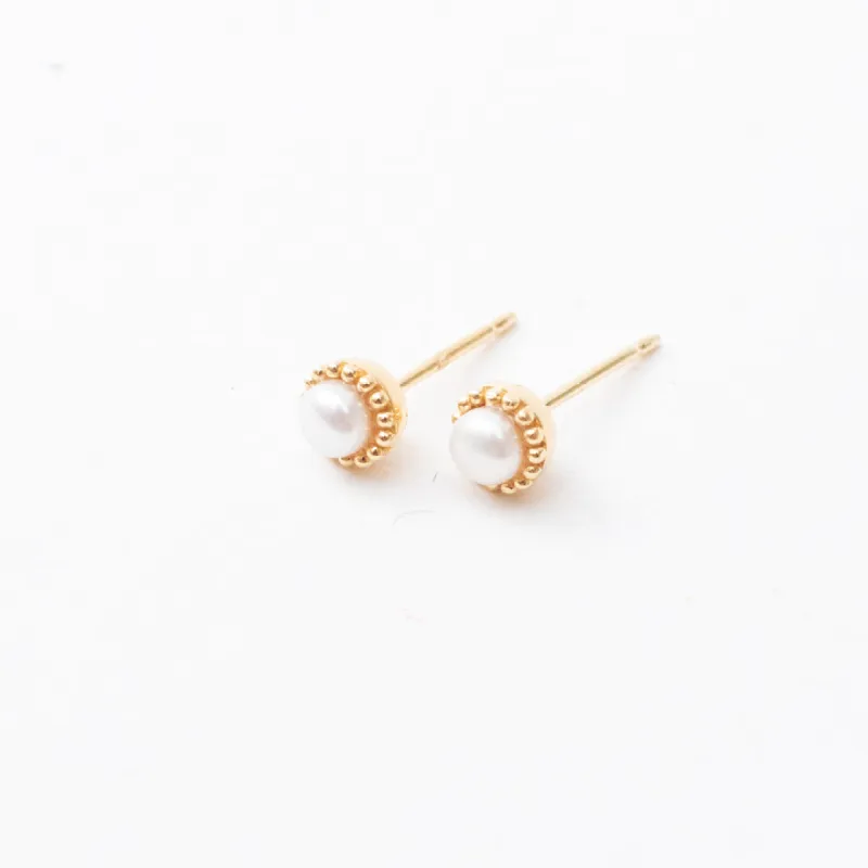 Gold Vermeil Milgrain Edge Freshwater Pearl Studs sold by Silver Lotus