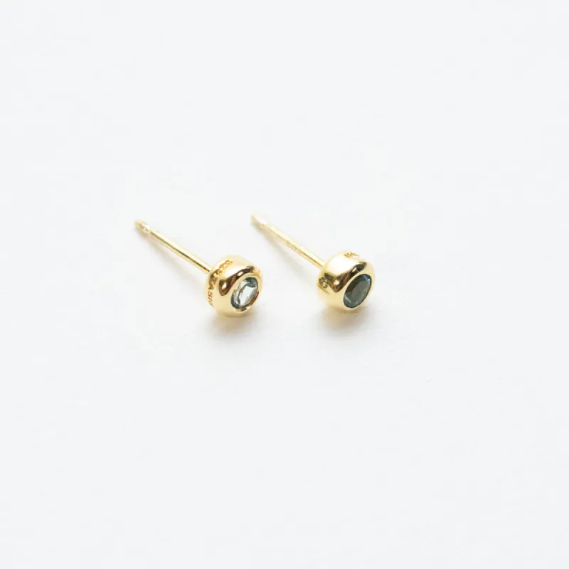 Round Gold Vermeil Blue Topaz Studs sold by Silver Lotus
