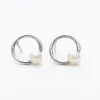 Silver Open Circle Pearl Studs sold by Silver Lotus