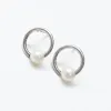 Silver Open Circle Pearl Studs sold by Silver Lotus