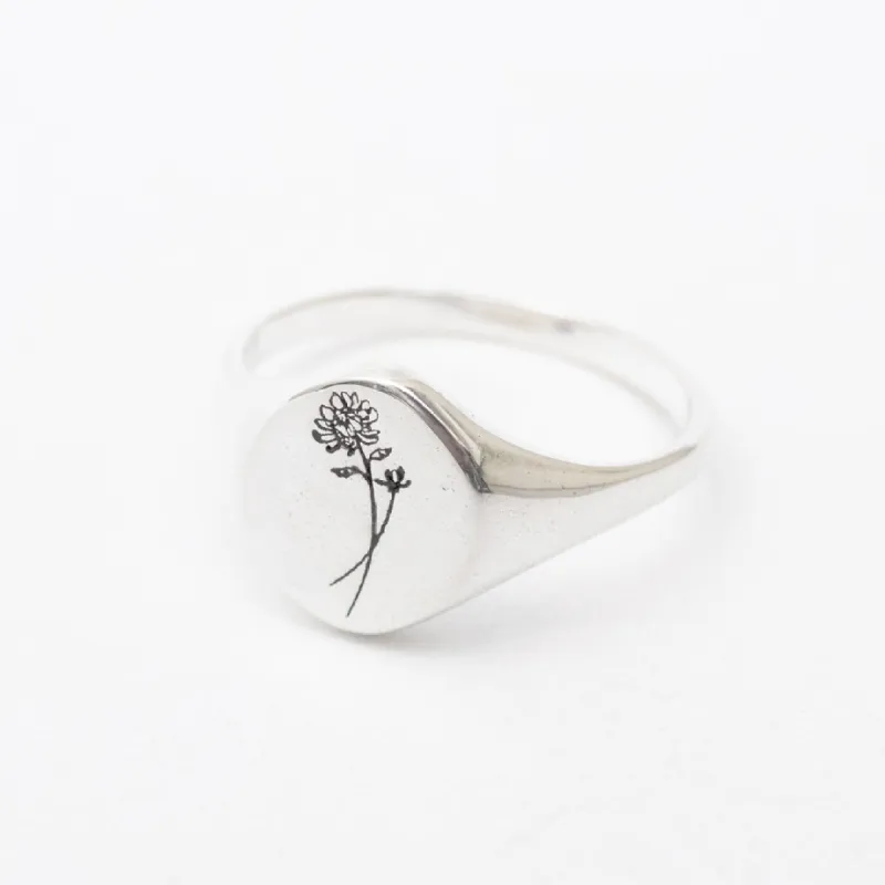 October Birth Flower Signet Ring sold by Silver Lotus