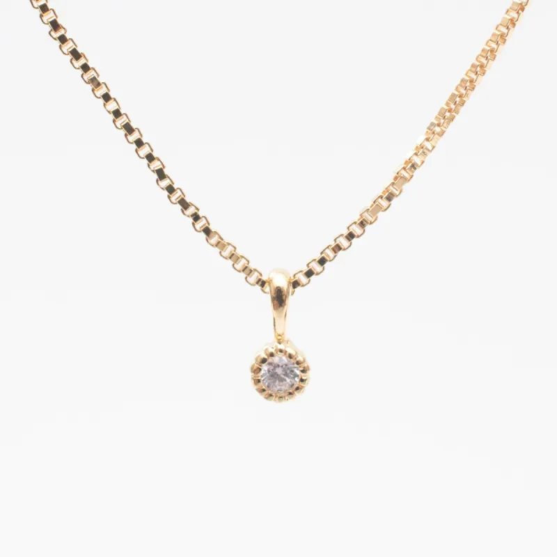 Gold Vermeil Tiny Milgrain Edge Cubic Zirconia Necklace sold by Silver Lotus