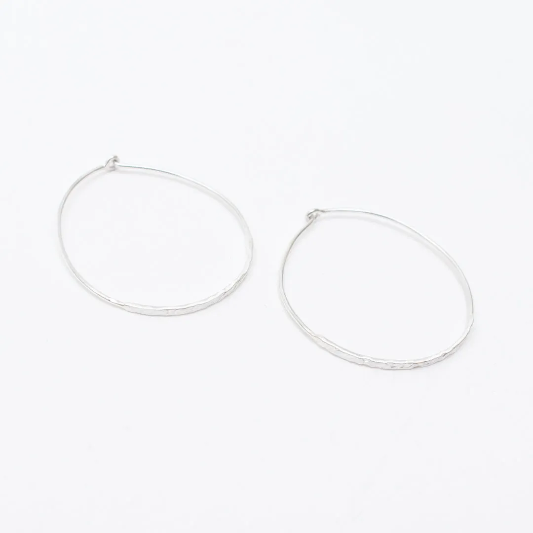Hammered Silver Large Wire Hoops sold by Silver Lotus