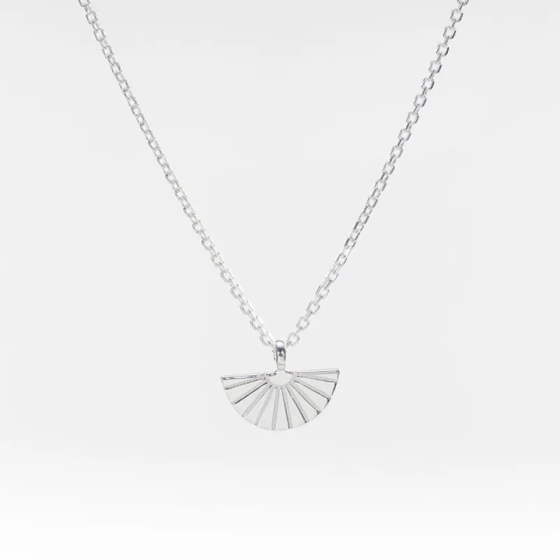 Silver Half Circle Necklace with Engraved Rays sold by Silver Lotus